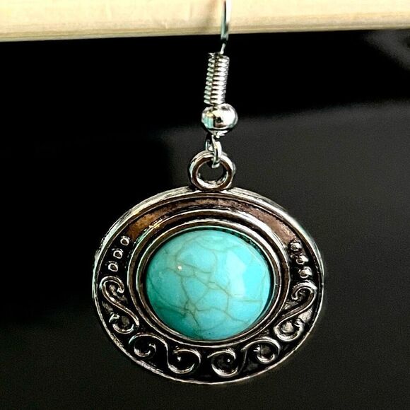 BBT Southwest Style Silver & Turquoise Dangle Earrings - Picture 4 of 10